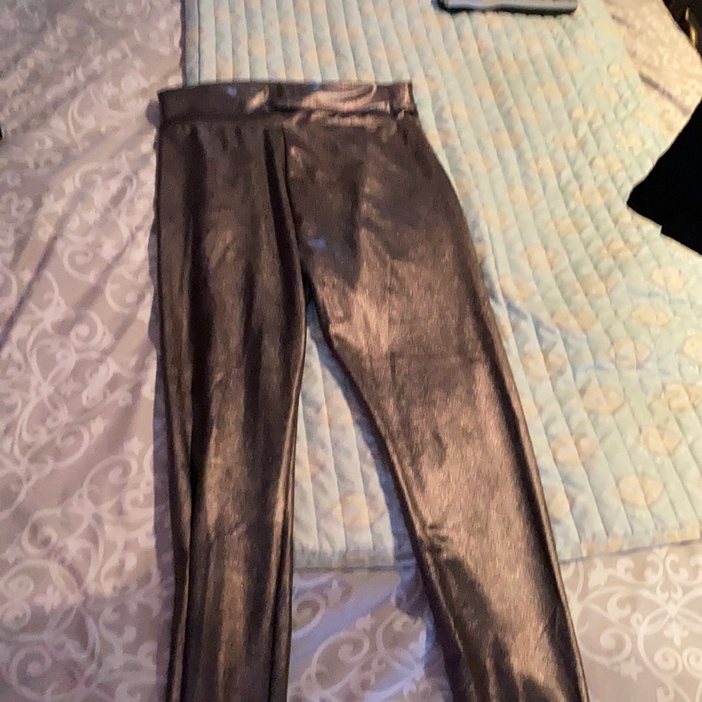 Sarah Johnson metallic silver nylon spandex leggin